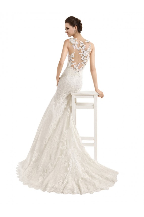 Illusion Neck Chapel Train Lace Ivory Sleeveless Wedding Dress Darwin