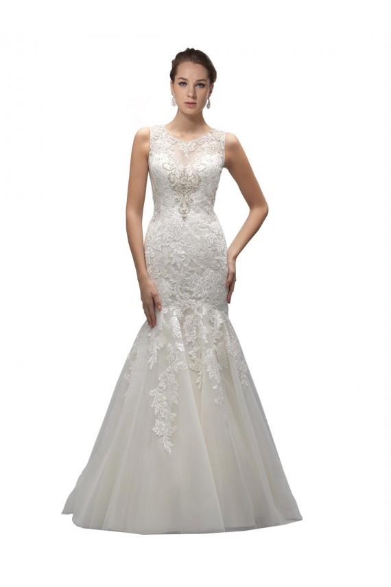Illusion Neck Sweep Train Tulle & Lace Ivory Sleeveless Wedding Dress Darwin