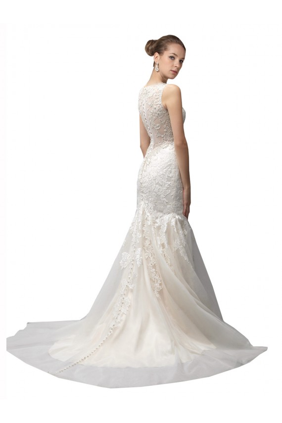 Illusion Neck Sweep Train Tulle & Lace Ivory Sleeveless Wedding Dress Darwin
