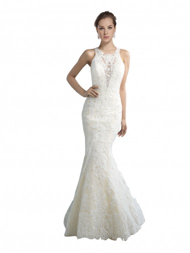 Illusion Neck Chapel Train Tulle Ivory Sleeveless Beach Wedding Dress Darwin