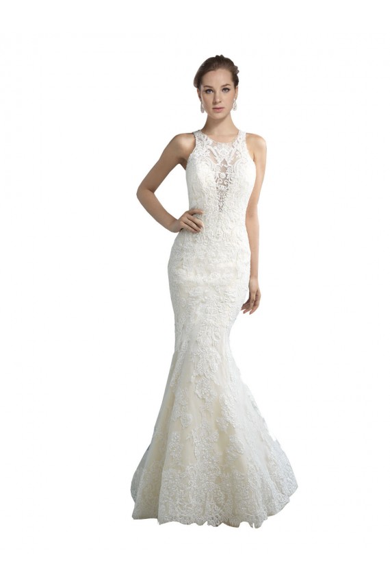 Illusion Neck Chapel Train Tulle Ivory Sleeveless Beach Wedding Dress Darwin
