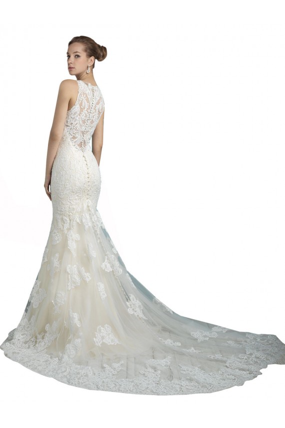 Illusion Neck Chapel Train Tulle Ivory Sleeveless Beach Wedding Dress Darwin