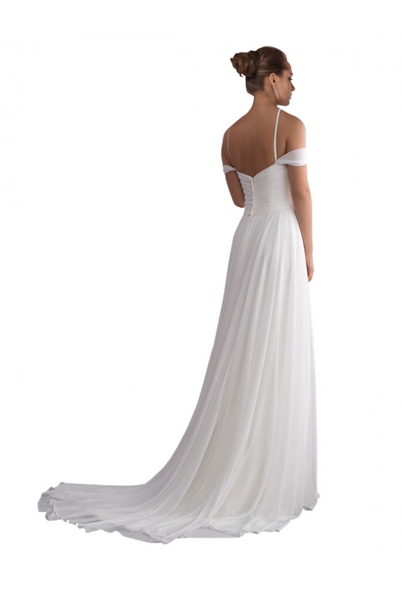 Off the Shoulder Sweep Train Soft Chiffon Ivory Sleeveless Beach Wedding Dress Darwin