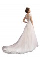 Illusion Neck Cathedral Train Tulle & Lace Ivory & Champagne Cap Sleeves Beach Wedding Dress Darwin