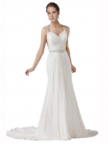 Sweetheart Chapel Train Soft Chiffon White Sleeveless Beach Wedding Dress Darwin