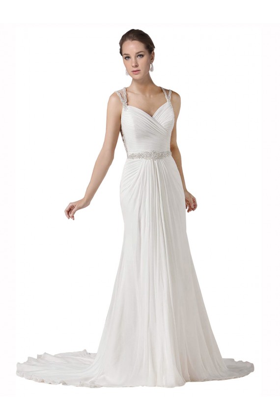 Sweetheart Chapel Train Soft Chiffon White Sleeveless Beach Wedding Dress Darwin