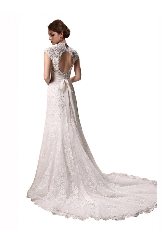 V-Neck Chapel Train Lace Ivory Cap Sleeves Wedding Dresses Darwin