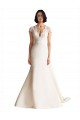 V-Neck Chapel Train Satin Ivory Cap Sleeves Wedding Dress Darwin