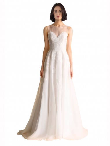 Illusion Neck Chapel Train Tulle Ivory Sleeveless Wedding Dress Darwin