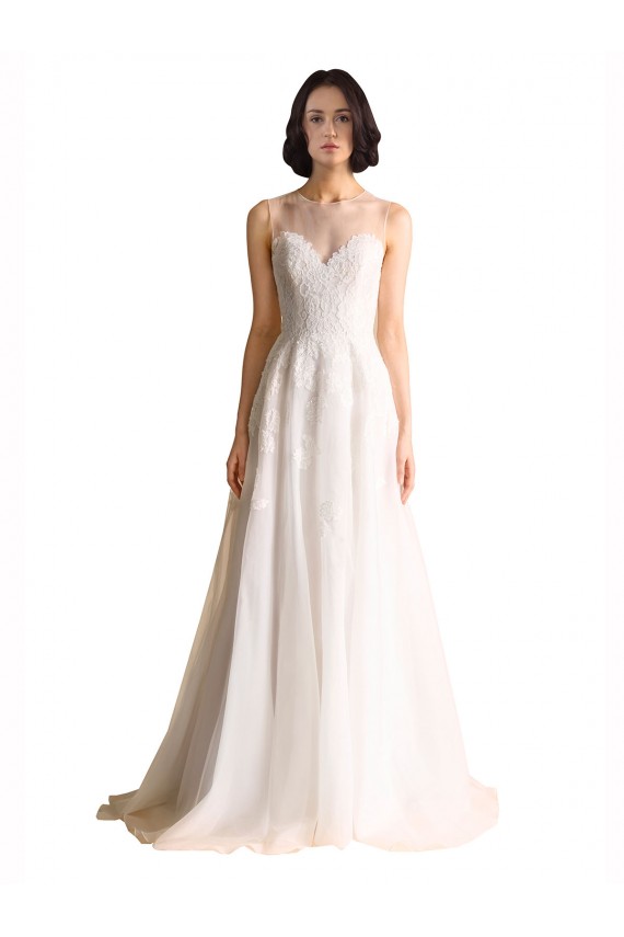 Illusion Neck Chapel Train Tulle Ivory Sleeveless Wedding Dress Darwin