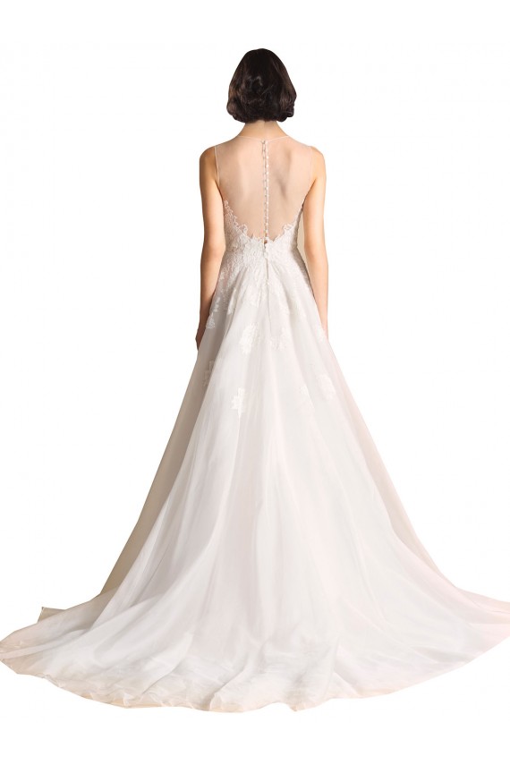Illusion Neck Chapel Train Tulle Ivory Sleeveless Wedding Dress Darwin