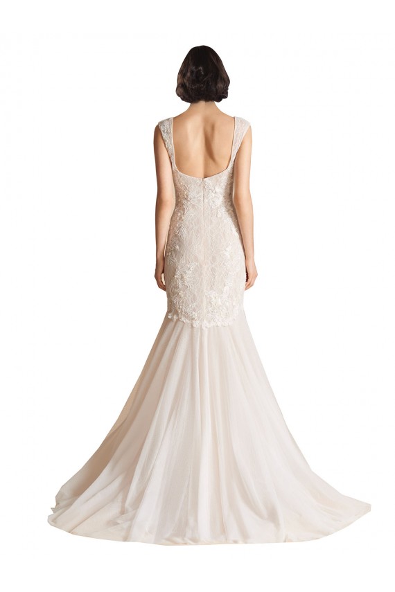 V-Neck Sweep Train Tulle Ivory & Champagne Sleeveless Wedding Dress Darwin