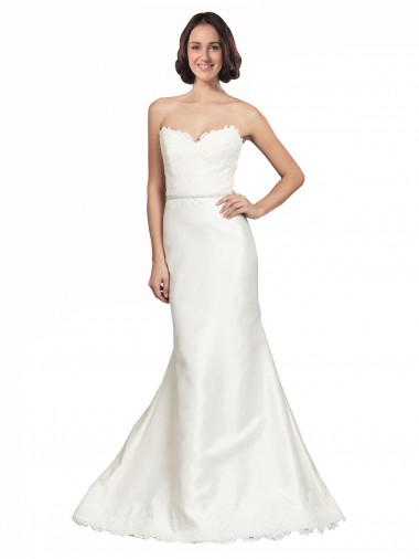 Sweetheart Chapel Train Satin & Lace Ivory Sleeveless Bridal Dress Darwin