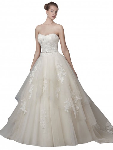 Strapless Chapel Train Tulle & Lace Ivory Sleeveless Wedding Dress Darwin