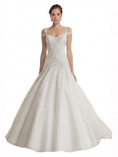 Off the Shoulder Sweep Train Tulle & Lace Ivory Sleeveless Wedding Dress Darwin