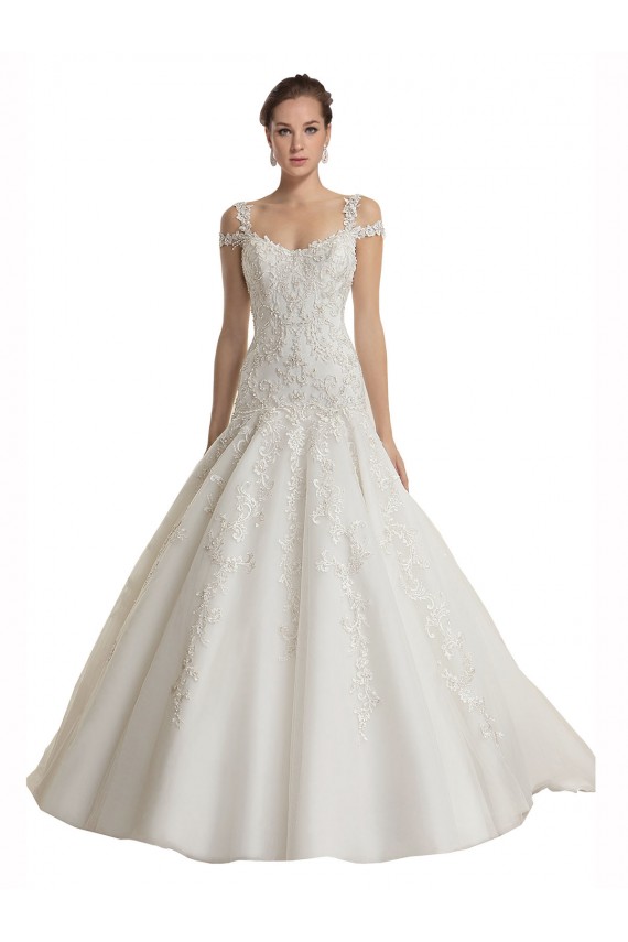 Off the Shoulder Sweep Train Tulle & Lace Ivory Sleeveless Wedding Dress Darwin