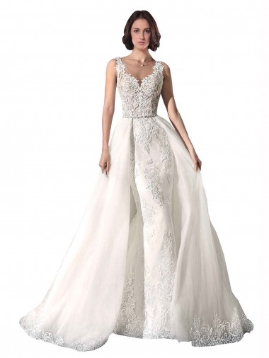 Sweetheart Chapel Train Tulle & Lace White Mermaid Sleeveless Wedding Dress Darwin