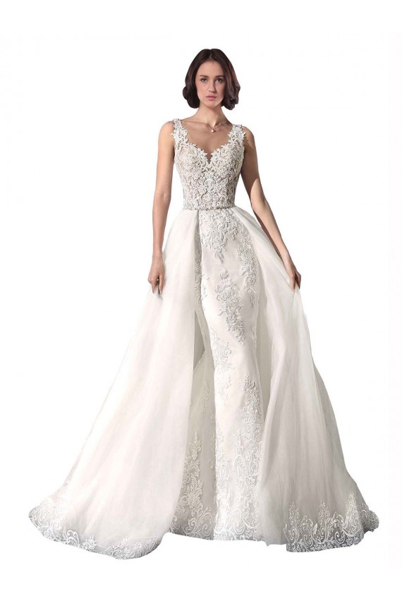 Sweetheart Chapel Train Tulle & Lace White Mermaid Sleeveless Wedding Dress Darwin