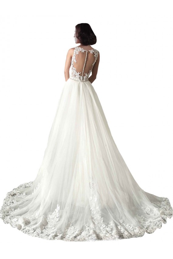 Sweetheart Chapel Train Tulle & Lace White Mermaid Sleeveless Wedding Dress Darwin