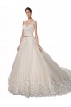 Sweetheart Chapel Train Tulle & Lace Ivory & Champagne A-Line Sleeveless Wedding Dress Darwin