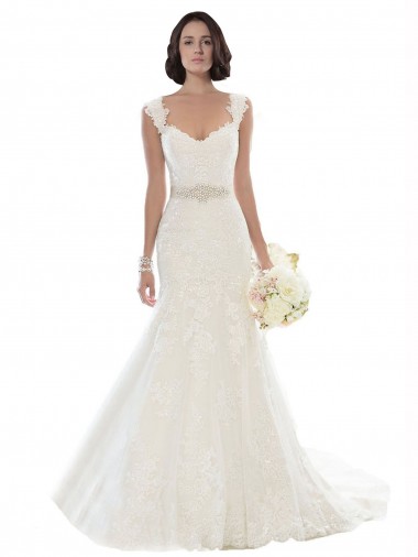 Off the Shoulder Chapel Train Lace White Sleeveless Beach Wedding Dress Darwin