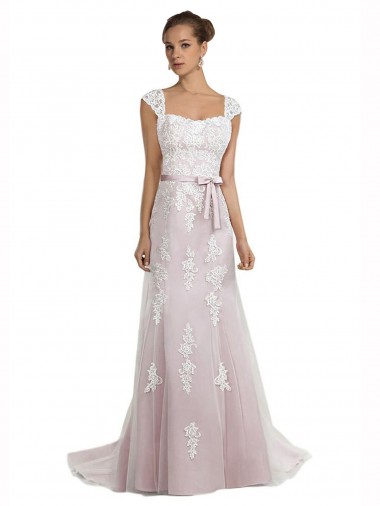 Strapless Sweep Train Tulle & Lace Ivory & Pink Sleeveless Beach Wedding Dress Darwin