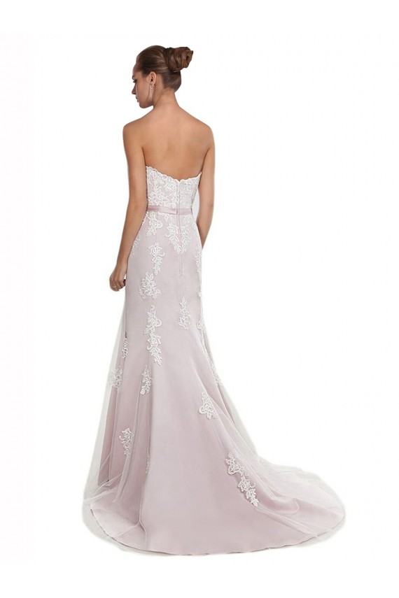 Strapless Sweep Train Tulle & Lace Ivory & Pink Sleeveless Beach Wedding Dress Darwin