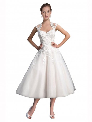 Sweetheart Tea Length Tulle & Lace Ivory Sleeveless Beach Wedding Dress Darwin