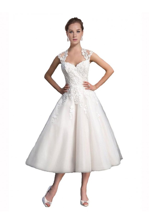 Sweetheart Tea Length Tulle & Lace Ivory Sleeveless Beach Wedding Dress Darwin