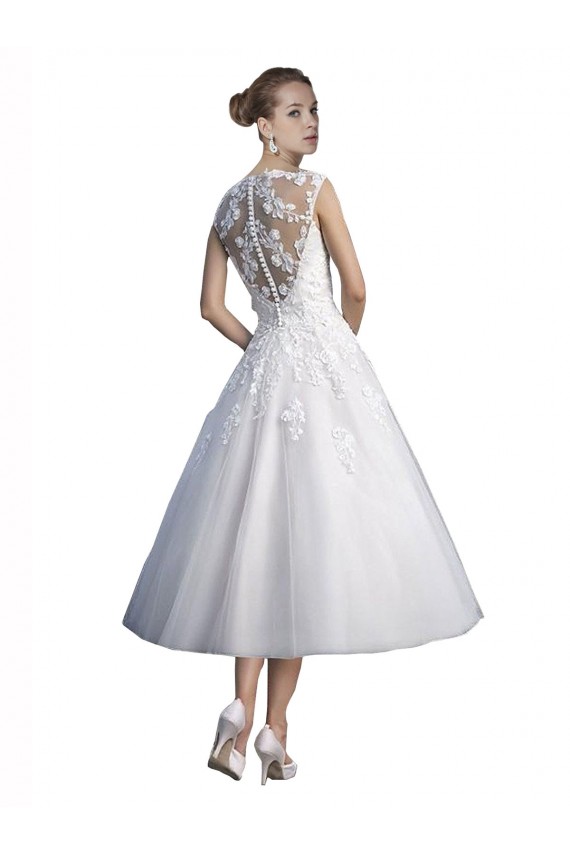 Sweetheart Tea Length Tulle & Lace Ivory Sleeveless Beach Wedding Dress Darwin