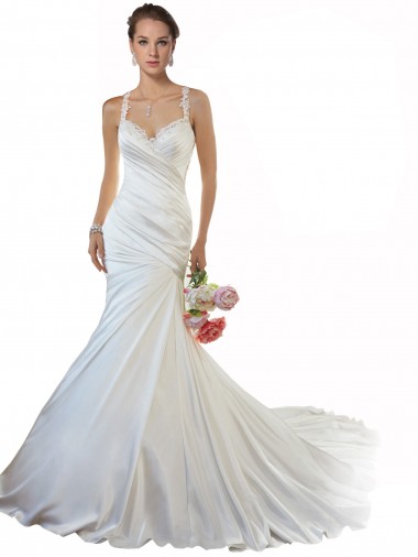 Sweetheart Chapel Train Satin Ivory Sleeveless Beach Wedding Gowns Darwin