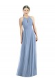 Halter Neck Long Soft Chiffon Dusty Blue Sleeveless Semi Formal Evening Dress / Bridesmaid Dress Darwin