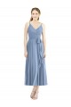 Spaghetti Straps Tea Length Soft Chiffon Dusty Blue Sleeveless Bridesmaid Dress Darwin