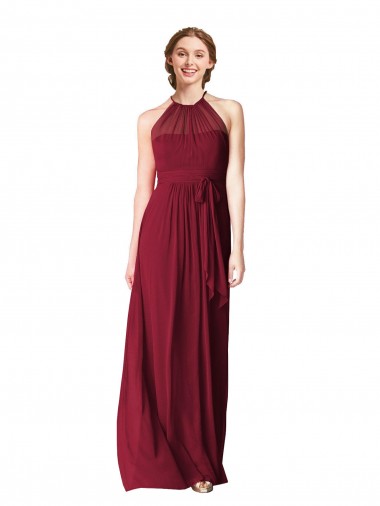 Halter Neck Long Chiffon Burgundy Sleeveless Evening Gowns / Bridesmaid Dresses Darwin
