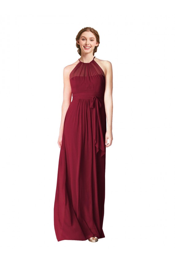 Halter Neck Long Chiffon Burgundy Sleeveless Evening Gowns / Bridesmaid Dresses Darwin