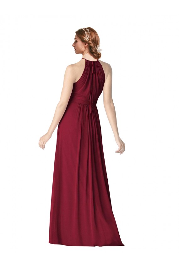 Halter Neck Long Chiffon Burgundy Sleeveless Evening Gowns / Bridesmaid Dresses Darwin
