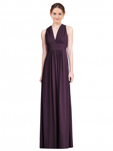 V-Neck Long Soft Chiffon Grape Sleeveless Bridesmaid Dress Darwin