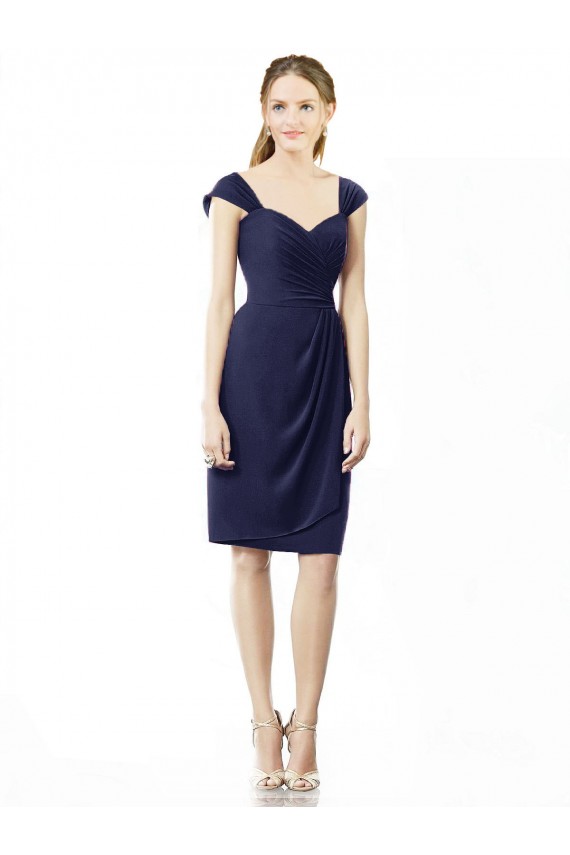Sweetheart Knee Length Soft Chiffon Dark Navy Cap Sleeves Bridesmaid Dress Darwin