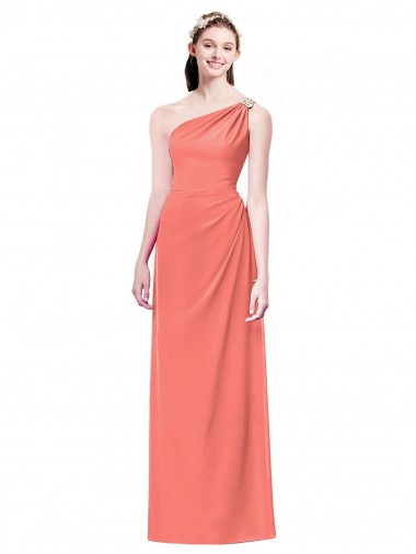 One Shoulder Long Soft Chiffon Coral Sleeveless Bridesmaid Dress Darwin