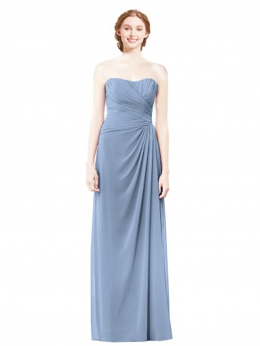 Strapless Long Chiffon Dusty Blue Sleeveless Formal Dresses / Bridesmaid Dresses Darwin