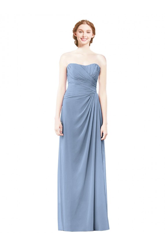 Strapless Long Chiffon Dusty Blue Sleeveless Formal Dresses / Bridesmaid Dresses Darwin