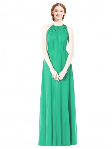 Halter Neck Long Soft Chiffon Emerald Green Sleeveless Bridesmaid Dress Darwin