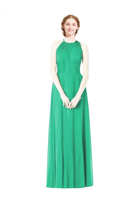 Halter Neck Long Soft Chiffon Emerald Green Sleeveless Bridesmaid Dress Darwin