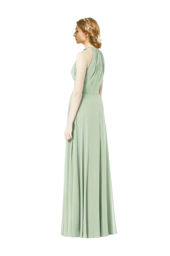 Halter Neck Long Soft Chiffon Emerald Green Sleeveless Bridesmaid Dress Darwin