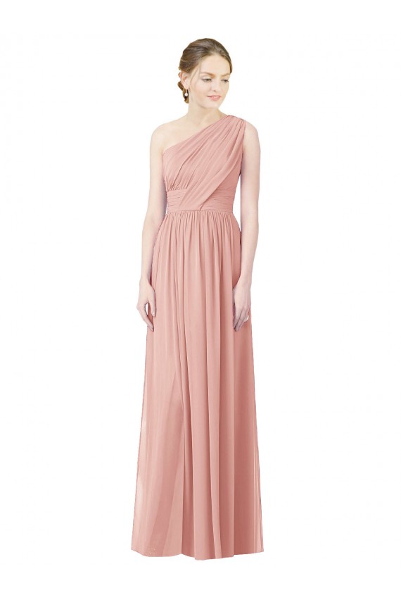 One Shoulder Long Soft Chiffon Bliss Pink Sleeveless Bridesmaid Dress Darwin