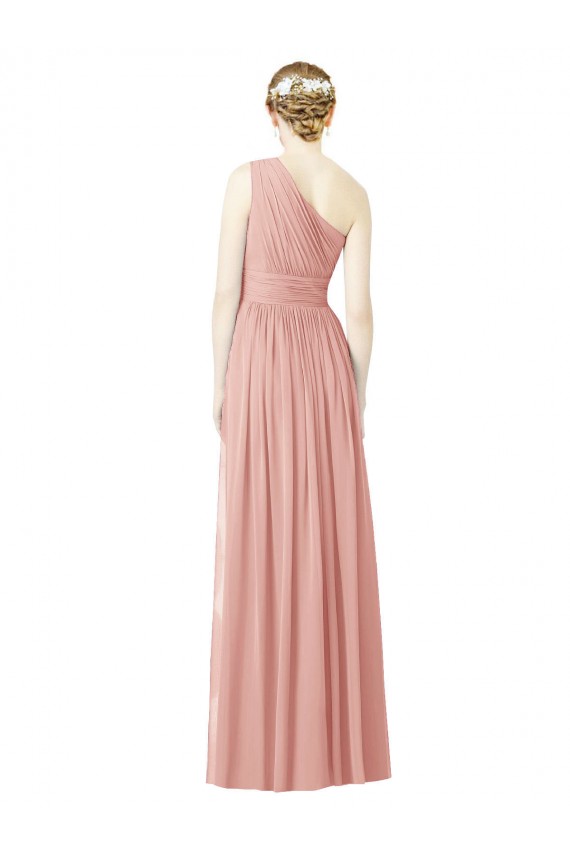 One Shoulder Long Soft Chiffon Bliss Pink Sleeveless Bridesmaid Dress Darwin
