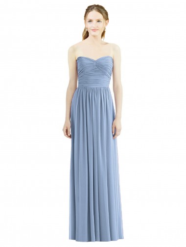 Strapless Long Chiffon Dusty Blue Sleeveless Bridesmaid Gowns Darwin