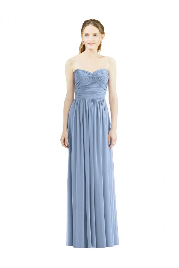 Strapless Long Chiffon Dusty Blue Sleeveless Bridesmaid Gowns Darwin