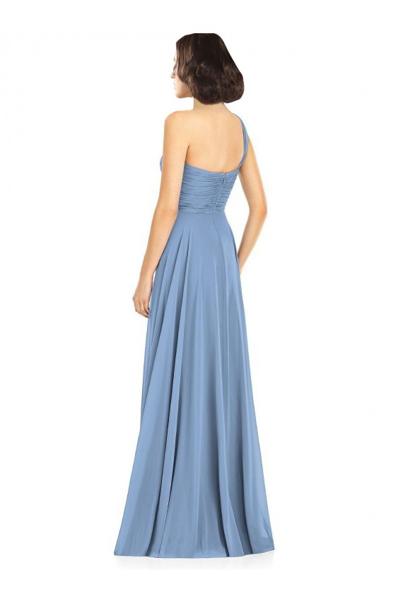 One Shoulder Long Soft Chiffon Dusty Blue Sleeveless Formal Dress / Bridesmaid Dress Darwin