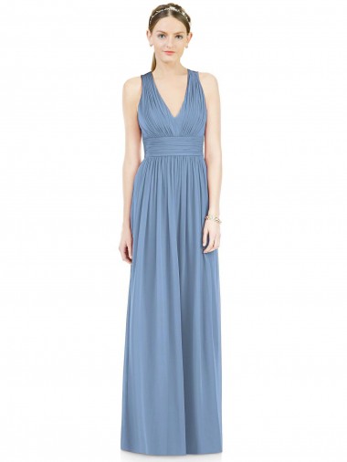 V-Neck Long Chiffon Dusty Blue Sleeveless Bridesmaid Gowns Darwin